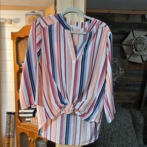 Bailey Blue Multicolor Striped Knot Blouse